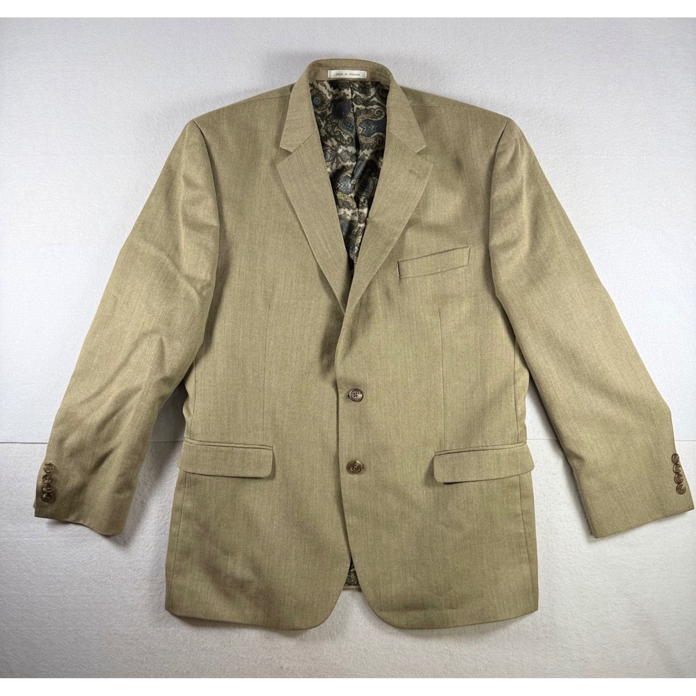 Chaps Mens Tan Two Button Blazer Sport Coat Paisley Lining 46R